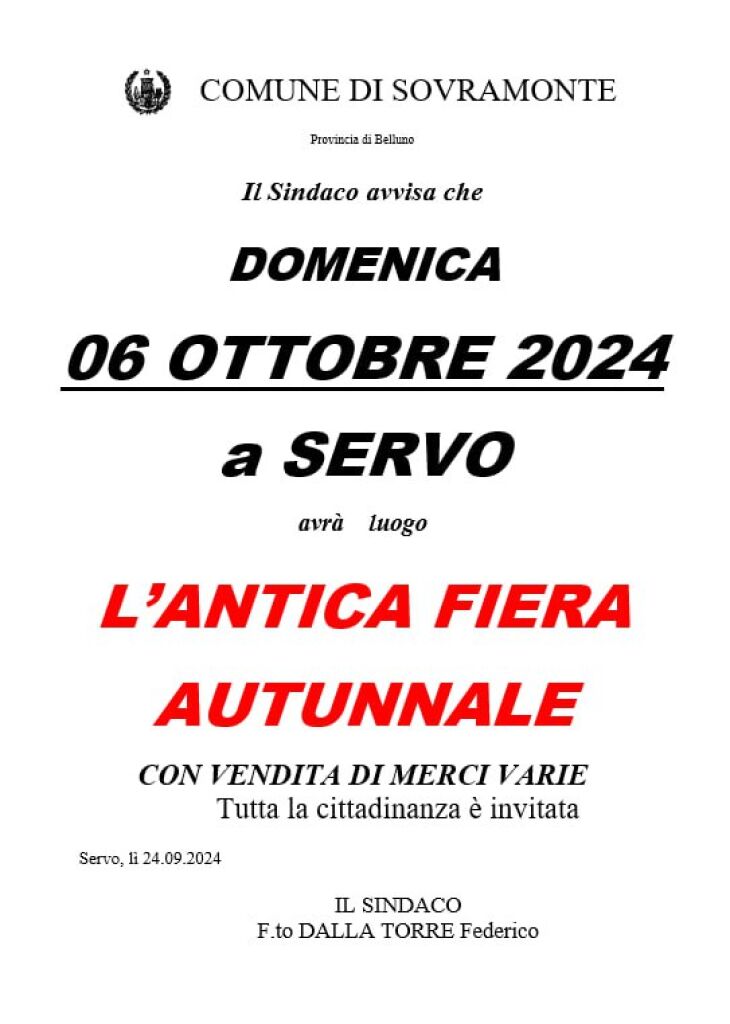 Antica fiera autunnale di Servo di Sovramonte